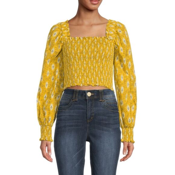 VERONICA BEARD Emerie Smocked Crop Top in Yellow NWT Size 2 - Picture 2 of 9